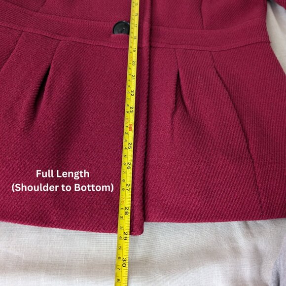 JACOB Wine Red Collared Wool Pleated Jacket Women's Size L - Picture 11 of 13